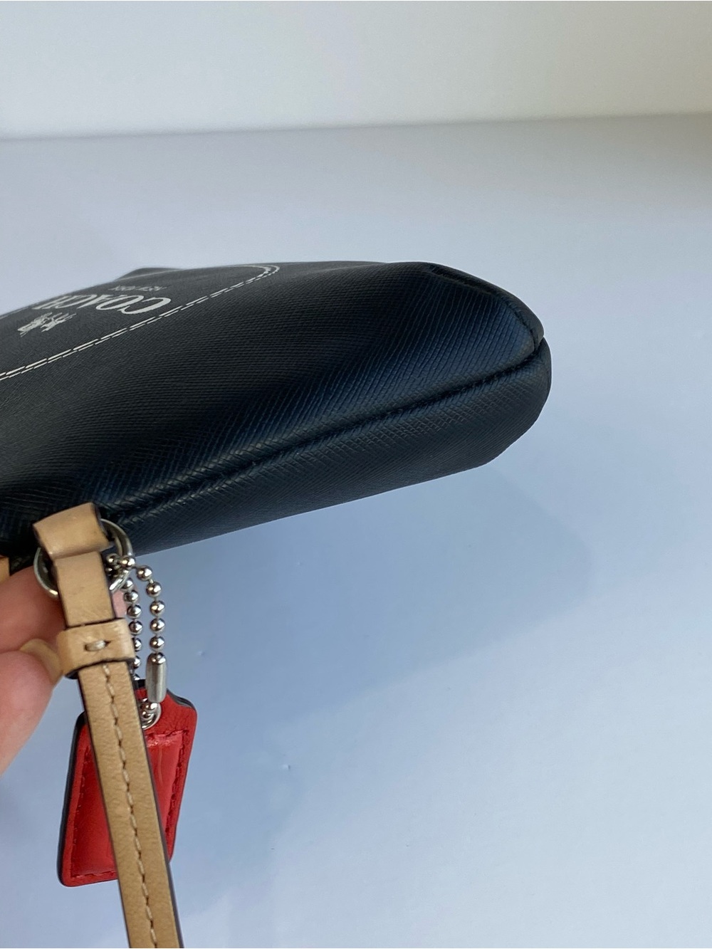 Coach Large Black Leather Wristlet with Tan Trim- fits most cell phones - Picture 8 of 14